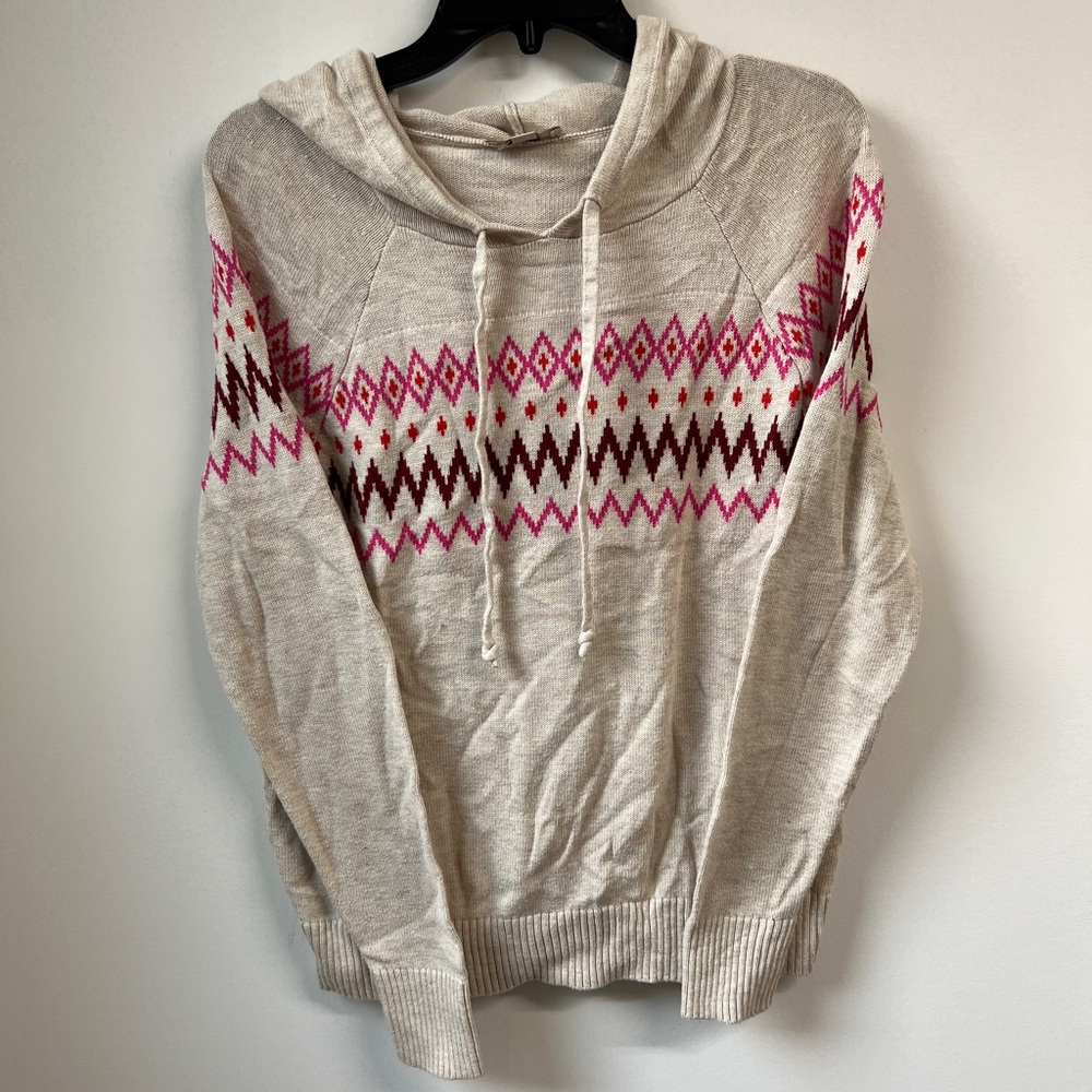LOFT Cream Sweater with Pink and Brown Pattern